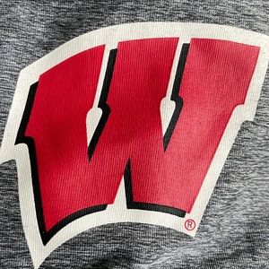 Mens Full Zip Athletic Performance Wisconsin Badger Gray Jacket With Red Logo XL